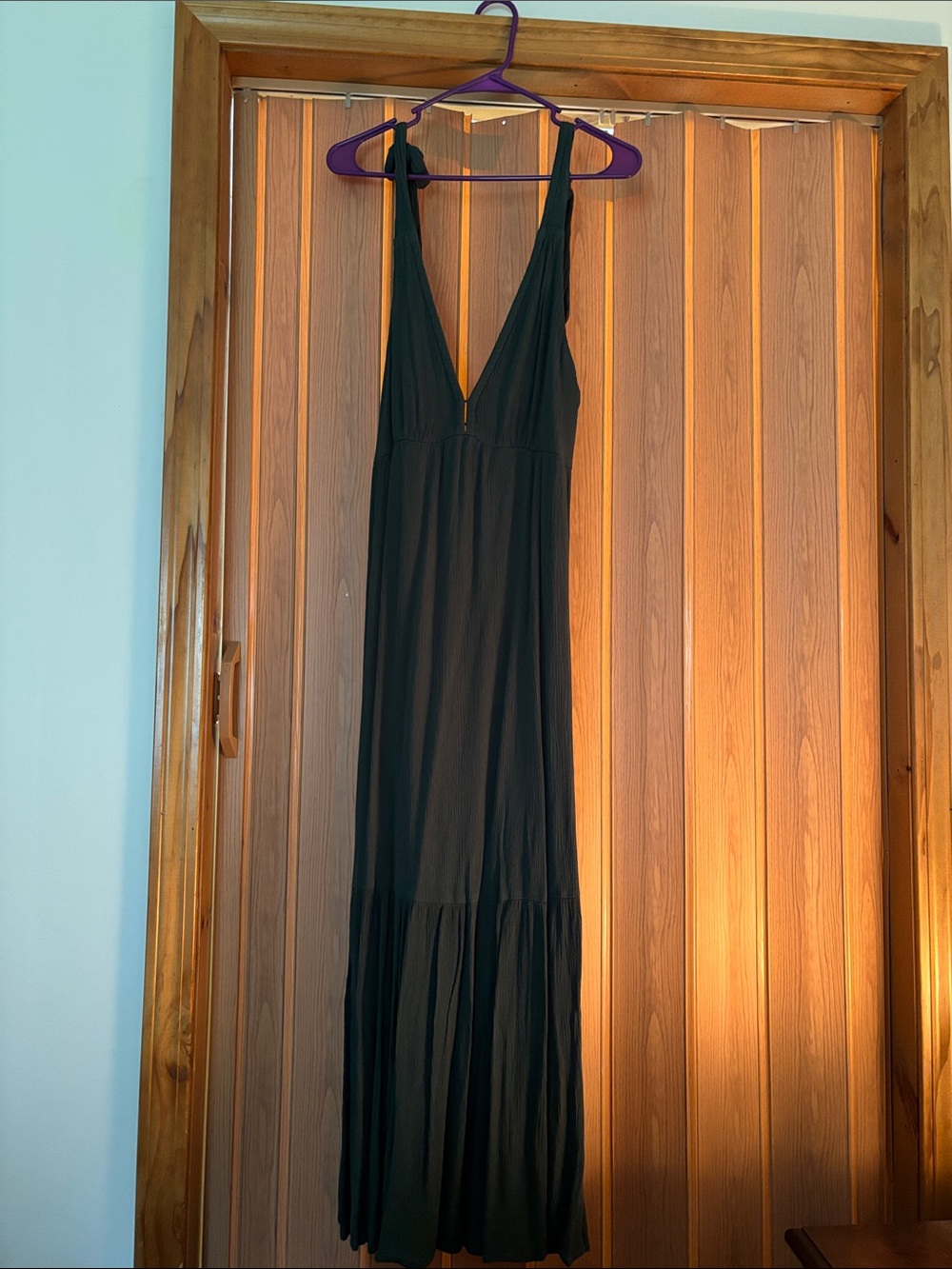 Abercrombie & Fitch Olive Green V-Neck Low Back Maxi Dress